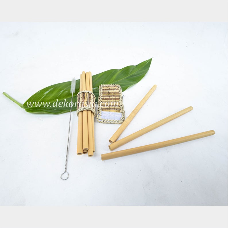 Bamboo Straw Set with Bamboo Napkin Ring Type C | Drinkware | Free Shipping